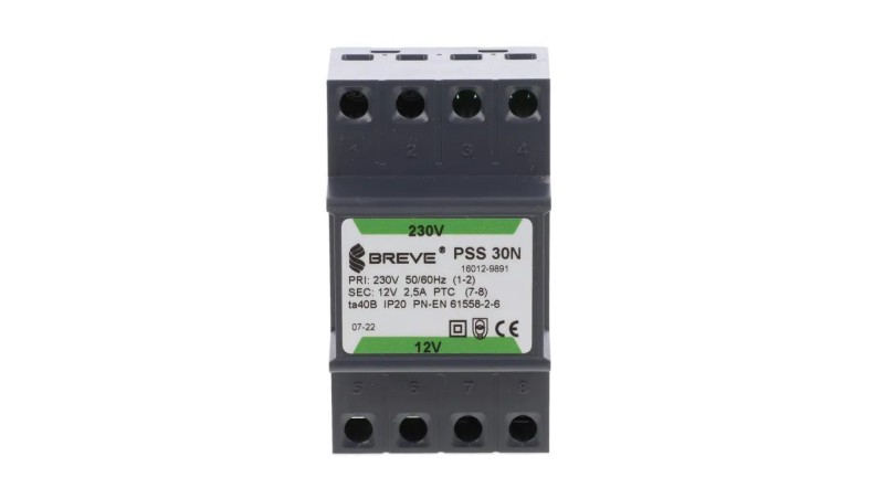 Transformator 1-fazowy modułowy PSS 30N 30VA 230/12V /na szynę/ 16012-9891 Transformator 1-fazowy modułowy PSS 30N 30VA 230/12V /na szynę/ 16012-9891