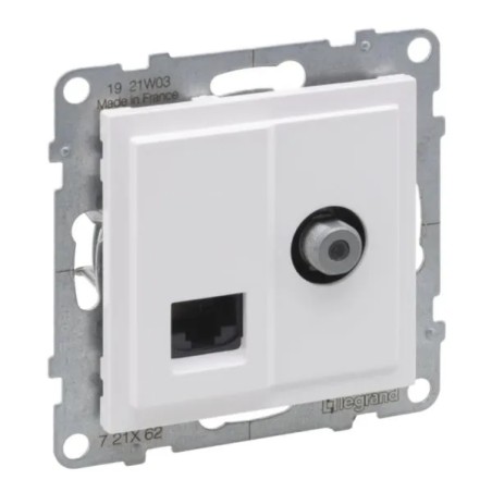 SUNO Gniazdo telewizyjne typ F 1,5dB + RJ45 kat 6 UTP białe 721162