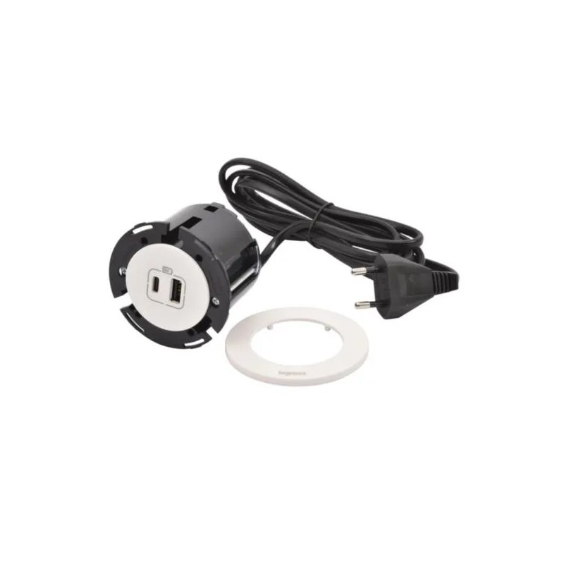 INCARA Gniazdo meblowe DISQ 60 USB A+C 2,0 m biały 654730