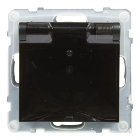 SUNO Gniazdo pojedyncze 2P+Z IP44 czarne 16A 250V zaciski automatyczne z przesłoną 721486