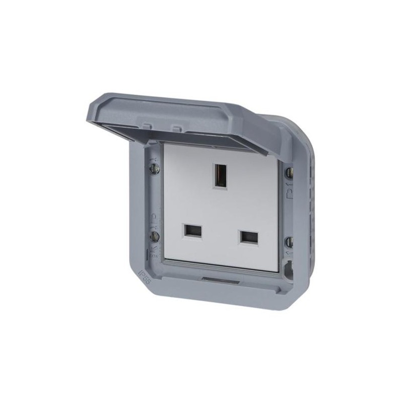 NOWE PLEXO 55 Gniazdo standard brytyjski 2P+Z zaciski śrubowe mechanizm 13A - 250V AC szare 069585L