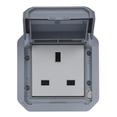 NOWE PLEXO 55 Gniazdo standard brytyjski 2P+Z zaciski śrubowe mechanizm 13A - 250V AC szare 069585L