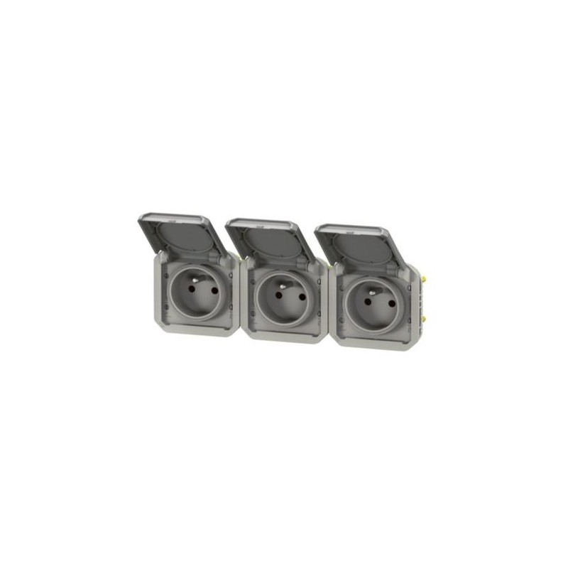 NOWE PLEXO 55 Gniazdo 3x2P+Z poziome komplet mechanizm 16A - 250V AC szare 069564L