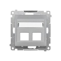 Simon 55 Pokrywa gniazd teleinformatycznych na Keystone skośna podwójna z polem opisowym (moduł) Aluminium mat TKP2S.01/143