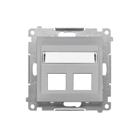 Simon 55 Pokrywa gniazd teleinformatycznych na Keystone skośna podwójna z polem opisowym (moduł) Aluminium mat TKP2S.01/143