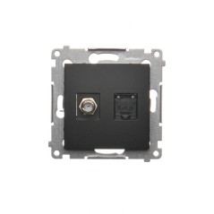 Simon 54 Gniazdo antenowe typu F + RJ45 kat.6 (moduł) czarny mat DASFRJ45.01/49