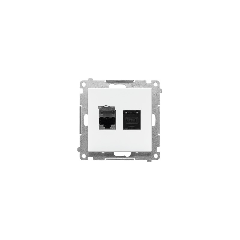 Simon 55 Gniazdo komputerowe podwójne RJ45 kategoria 6, z przesłoną przeciwkurzową (moduł) Biały mat T62.01/111