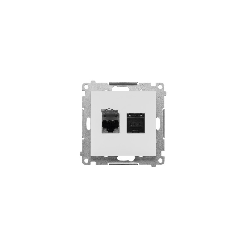 Simon 55 Gniazdo komputerowe podwójne RJ45 kategoria 6, z przesłoną przeciwkurzową (moduł) Jasnoszary mat T62.01/114