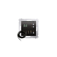 Simon 54 Regulator temp. z wyś. z czujnikiem zewn. (moduł) 16(2) A 230V czarny mat w kompl. czujnik zewn. sonda DTRNSZ.01/49