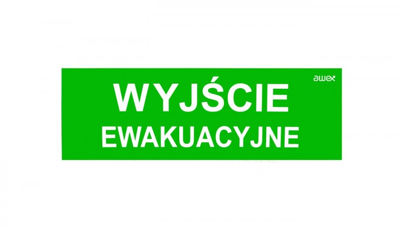 Piktogram PM21 100x300 Wyjście Ewakuacyjne logo awex (ISO7010)