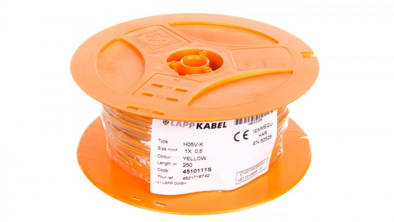 Przewód instalacyjny H05V-K 0,5 żółty 4510111S /250m/ Przewód instalacyjny H05V-K 0,5 żółty 4510111S /250m/