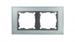 Simon 82 Ramka podwójna pozioma kamień srebro/ ramka pośrednia aluminium mat 82927-62