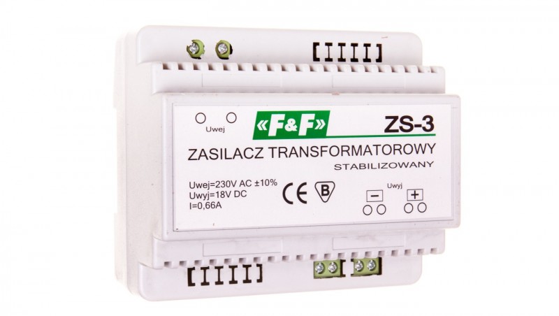 Zasilacz stabilizowany 230VAC/18VDC 12W 0,66A ZS-3