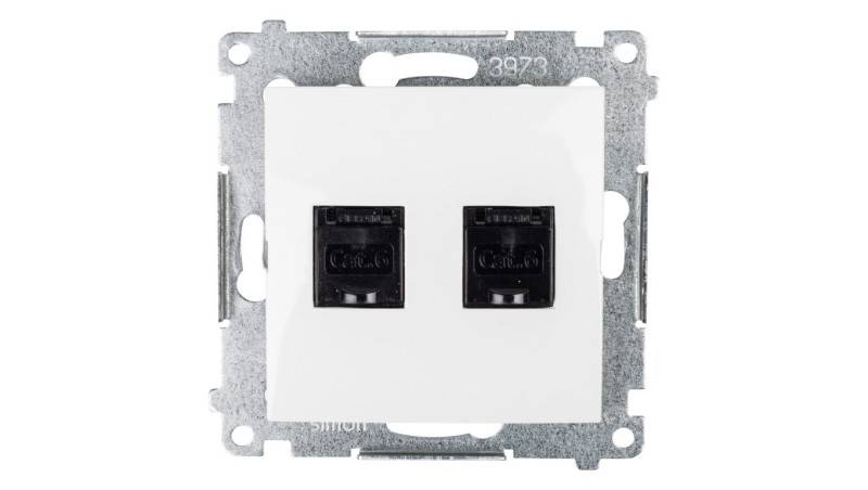 Simon 54 Gniazdo komputerowe podwójne 2xRJ45 kat.6 z przesłoną białe D62.01/11 Simon 54 Gniazdo komputerowe podwójne 2xRJ45 kat.6 z przesłoną białe D62.01/11