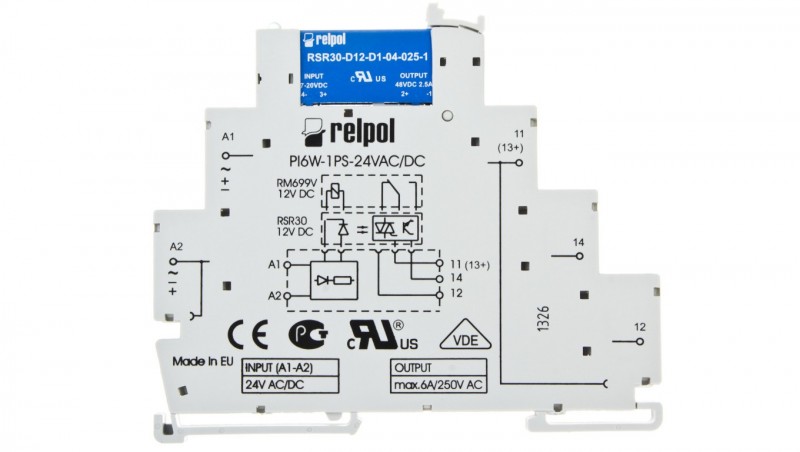 Przekaźnik interfejsowy 1P 6A 24V AC/DC AgSnO2 PIR6W-1PS-24VAC/DC-C SZARE 857201