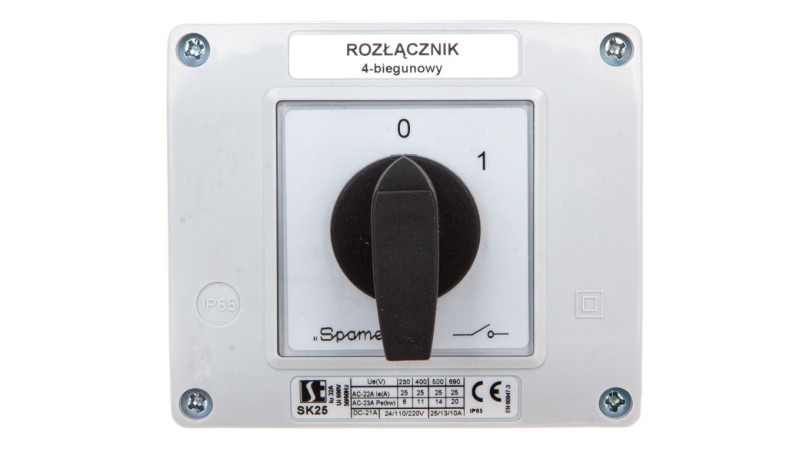 Łącznik krzywkowy 0-1 25A 4P w obudowie SK25-2.8210OB13 Łącznik krzywkowy 0-1 25A 4P w obudowie SK25-2.8210OB13