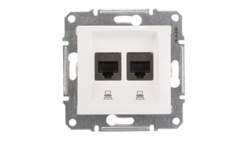 Sedna Gniazdo komputerowe podwójne RJ45 kat.5e UTP białe SDN4400121 Sedna Gniazdo komputerowe podwójne RJ45 kat.5e UTP białe SDN4400121