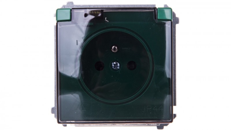 Simon Basic Gniazdo bryzgoszczelne z/u IP44 z przesłoną torów i klapką dymną zielone BMGZ1Bz.01/33a Simon Basic Gniazdo bryzgoszczelne z/u IP44 z przesłoną torów i klapką dymną zielone BMGZ1Bz.01/33a