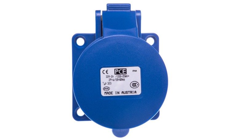 Gniazdo tablicowe 32A 3P 230V /70x70/ niebieskie IP44 323-6 Gniazdo tablicowe 32A 3P 230V /70x70/ niebieskie IP44 323-6