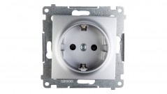 Simon 54 Gniazdo pojedyncze SCHUKO z/u 16A IP20 z przesłoną torów srebrny mat DGSz1CZ.01/43
