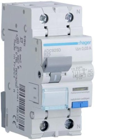 Wyłącznik różnicowo-nadprądowy RCBO 2P B25A 0,03A Typ AC ADC925D