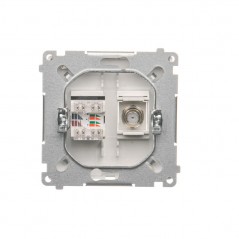 Simon Basic Gniazdo antenowe typu F + komputerowe RJ45 kat.6 białe BMAFRJ45.01/11