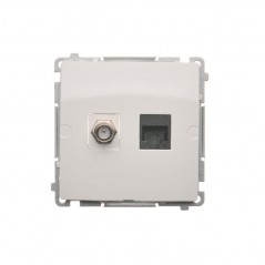 Simon Basic Gniazdo antenowe typu F + komputerowe RJ45 kat.6 białe BMAFRJ45.01/11
