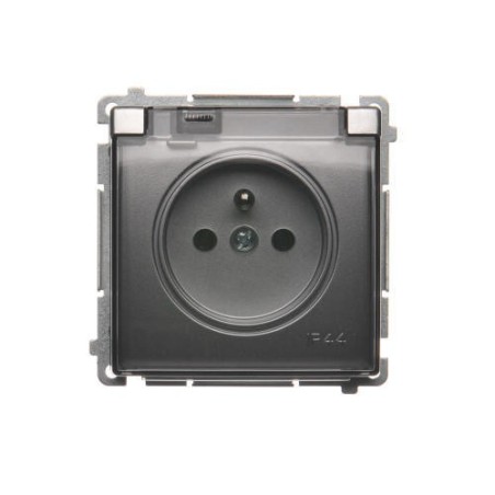 Simon Basic Gniazdo pojedyncze z/u bryzgoszczelne IP44 16A 250V srebrny mat BMGZ1B.01/43A