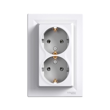 Gniazdo podwójne Asfora z/u SCHUKO 2P+Z białe (diy) z ramką EPH9901121
