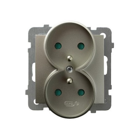AS Gniazdo podwójne z/u z przesłonami satyna light GP-2GRZP/m/45