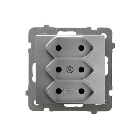 AS Gniazdo potrójne b/u 2,5A EURO srebro GP-3G/m/18