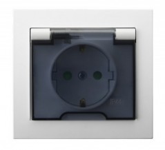 KIER Gniazdo bryzgoszczelne z/u Schuko IP44 z przesłonami klapka przezroczysta białe GPH-1WSP/00/d