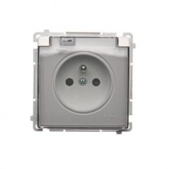 Simon Basic Gniazdo bryzgoszczelne z/u IP44 z przesłoną torów i klapką dymną białe BMGZ1Bz.01/11a
