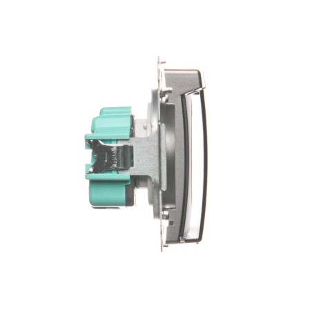 Simon Basic Gniazdo bryzgoszczelne z/u IP44 z przesłoną torów i klapką stal inox BMGZ1Bz.01/21a