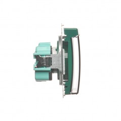Simon Basic Gniazdo bryzgoszczelne z/u IP44 z przesłoną torów i klapką dymną zielone BMGZ1Bz.01/33a