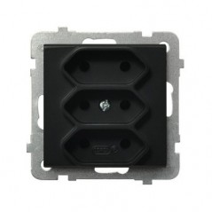 SONATA Gniazdo potrójne b/u 2,5A EURO czarny metalik GP-3R/m/33