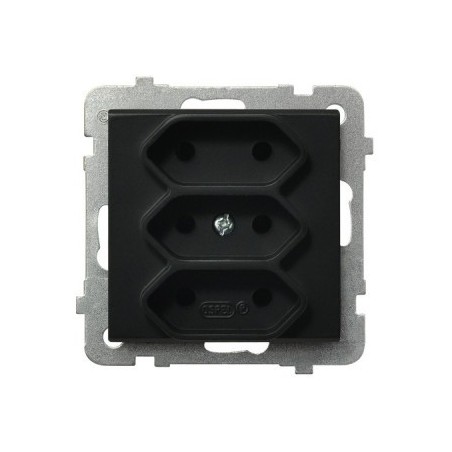 SONATA Gniazdo potrójne b/u 2,5A EURO czarny metalik GP-3R/m/33