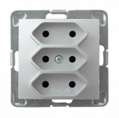 IMPRESJA Gniazdo potrójne b/u 2,5A EURO srebro GP-3Y/m/18