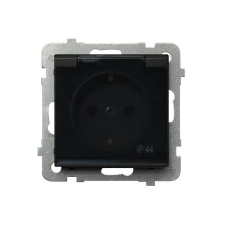 SONATA Gniazdo bryzgoszczelne z/u Schuko IP44 klapka przezroczysta czarny metalik GPH-1RS/m/33/d