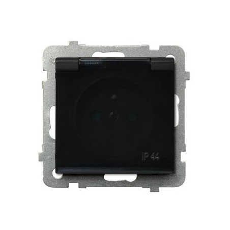 SONATA Gniazdo bryzgoszczelne z/u IP44 z przesłonami klapka przezroczysta czarny metalik GPH-1RZP/m/33/d