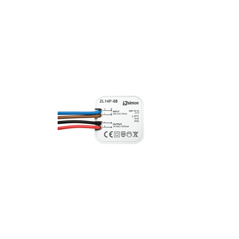 Simon 54 Zasilacz LED dopuszkowy 14V DC 8W ZL14P-08