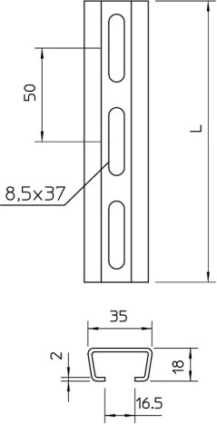 Szyna profilowa perf. 2063 VA 2000x35x18 V2A 1.4301 AMS3518P2000A2 1112709 /10x2m/