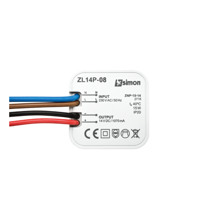 Simon 54 Zasilacz LED dopuszkowy 14V DC 8W ZL14P-08