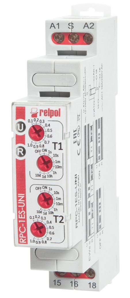 Przekaźnik czasowy 1P 1sek-10dni 12-240V AC/DC 50/60 Hz opóźnione załączenie RPC-1ES-UNI 863187