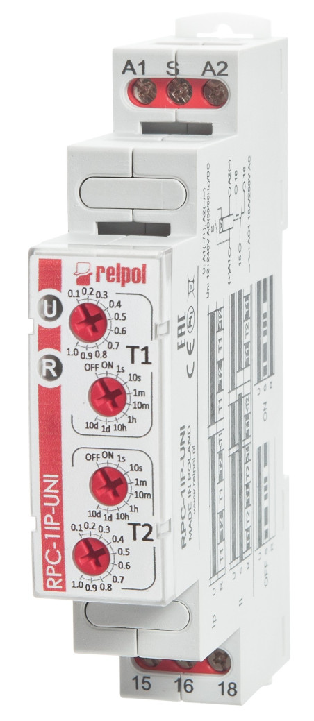 Przekaźnik czasowy 1P 1sek-10dni 12-240V AC/DC 50/60 Hz praca cykliczna RPC-1IP-UNI 863189