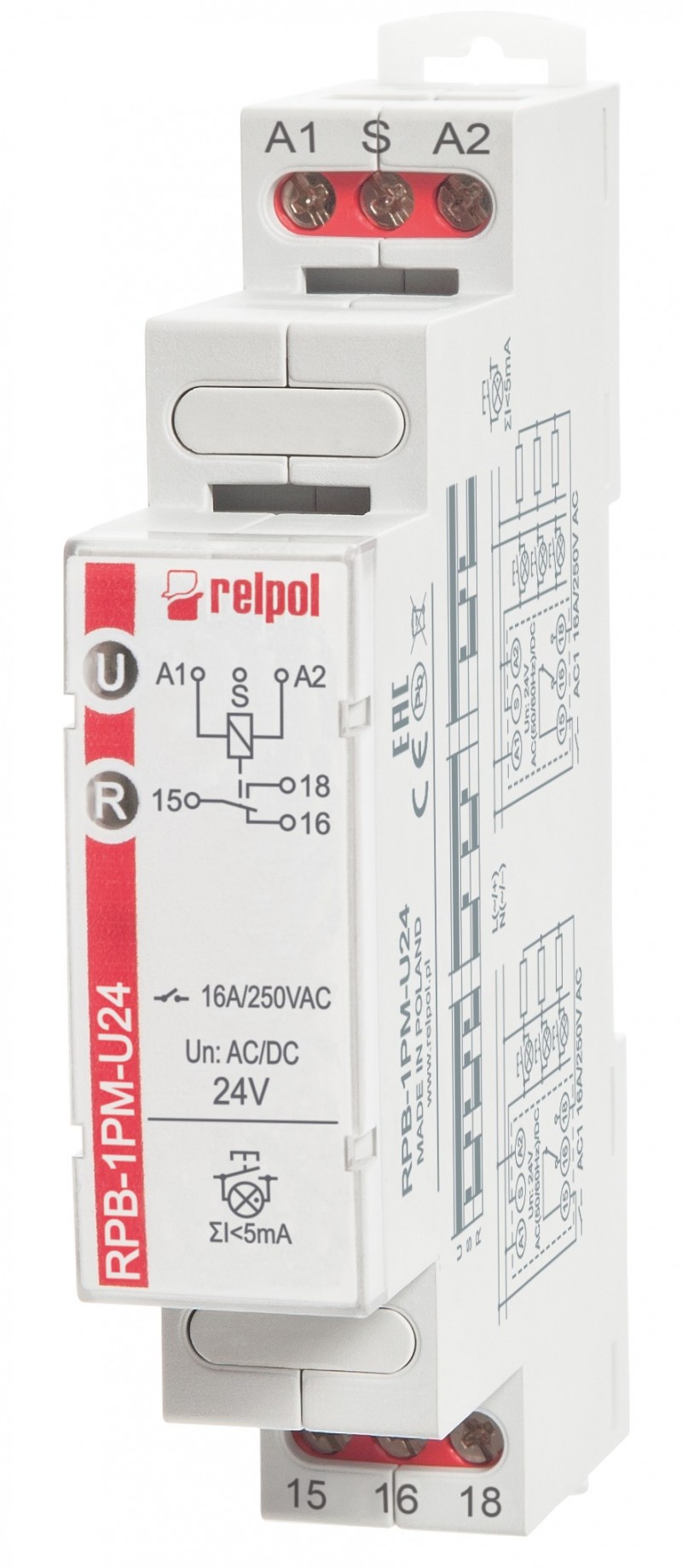 Przekaźnik bistabilny z pamięcią 1P 16A 24 V AC/DC RPB-1PM-U24 864389