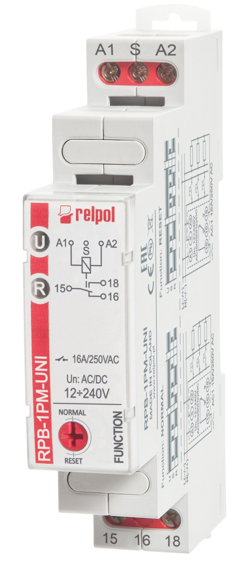 Przekaźnik bistabilny z pamięcią 1P 16A 12...240V AC/DC RPB-1PM-UNI 864391