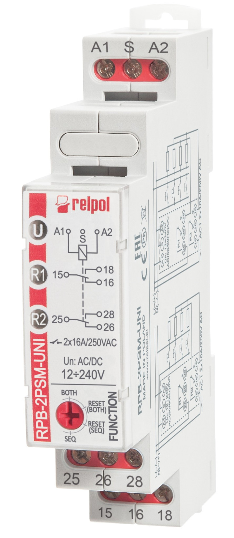 Przekaźnik bistabilny sekwencyjny z pamięcią 2P 16A 12...240 V AC/DC RPB-2PSM-UNI 864392