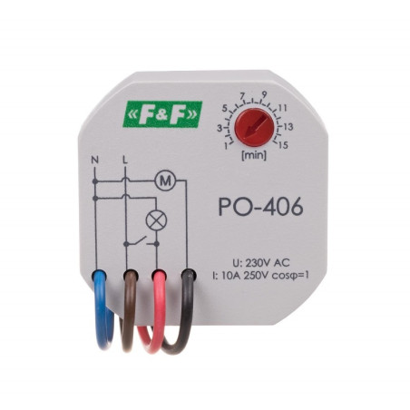 Przekaźnik czasowy 1Z 10A 1-15min 230V AC opóźnione odpadanie PO-406