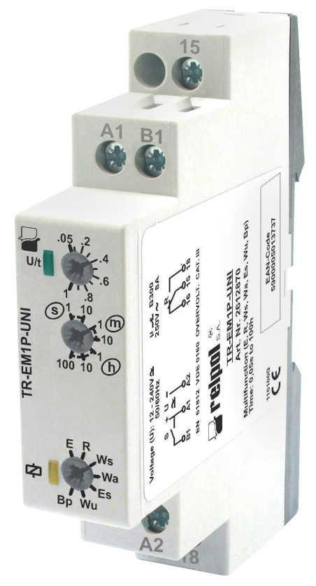 Przekaźnik czasowy 1P 8A 1sek-100h 12-240V AC/DC wielofunkcyjny TR-EM1P-UNI 2612870